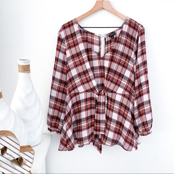 TORRID Red Plaid Georgette Tie Front Blouse Top 2X - Picture 3 of 14